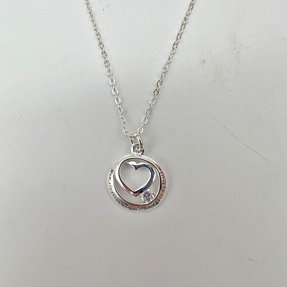 Mom Forever In My Heart Silver Tone Clear Rhinestone Pendant Necklace 17.75” - Picture 4 of 7